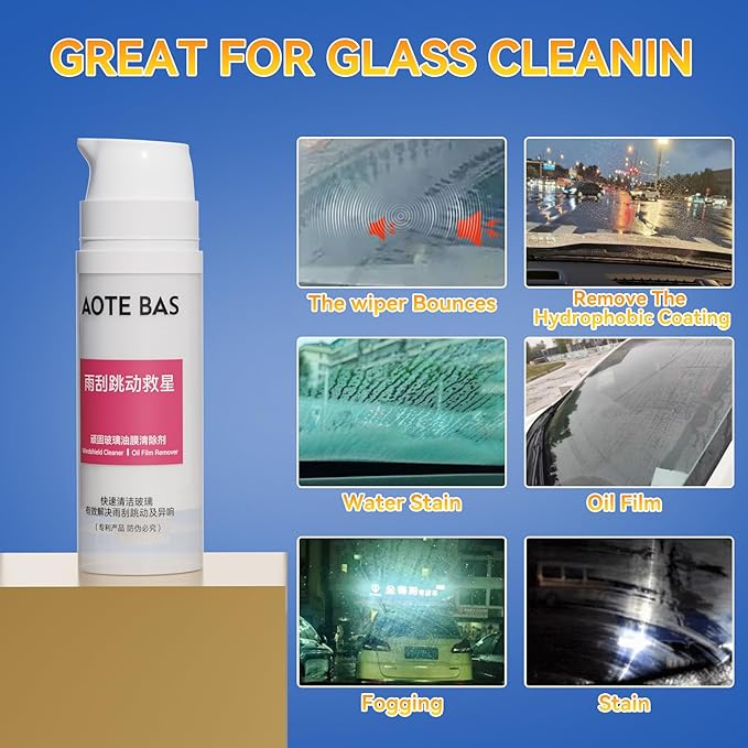 Windshield Cleaner Oll Film Remover & Rain Repellent for Car- Abrasive Glass Cleaner Remove- Oily Stains & Remains of Other C