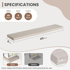 40 Inch Floating Shelves, 8 Inch Deep Floating Shelves for Wall, Hanging Shelf with Invisible Brackets, Deep Shelves for Bath