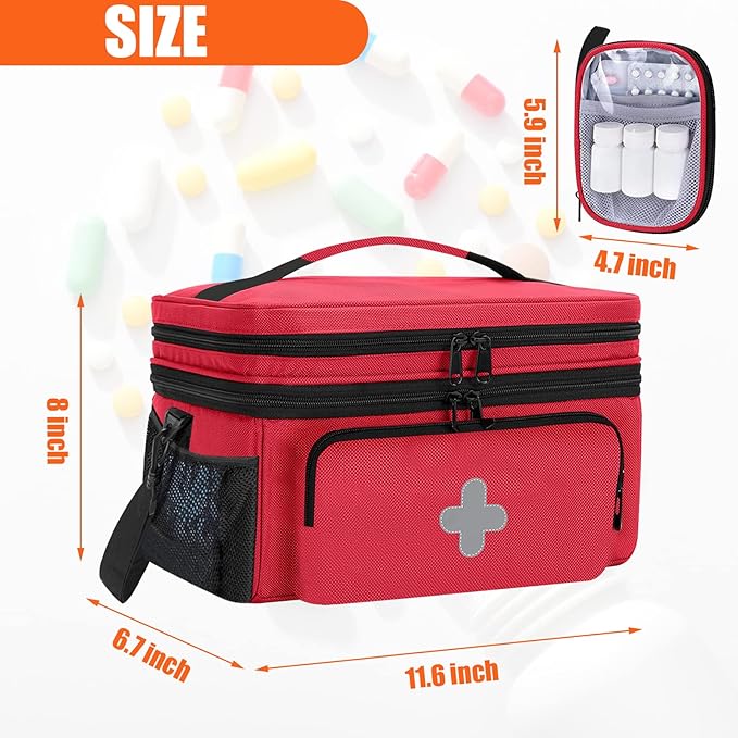 GDNasist Medicine Storage Bag, Pill Bottle Organizer for Emergency, Medicine Box Empty with Small Portable Pouch, First Aid B