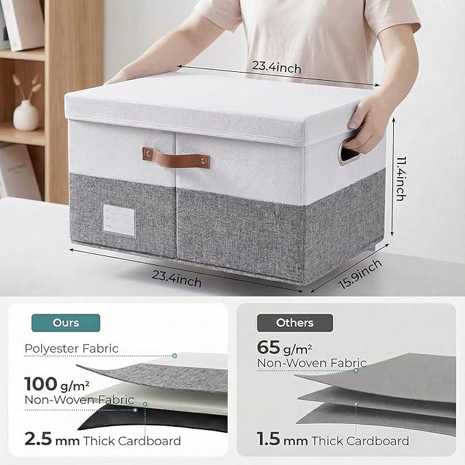 PRANDOM Storage Bins with Lids [3-Pack] Linen Fabric Foldable Storage Boxes Organizer Containers Baskets Cube with Cover for 