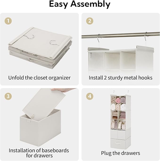 GRANNY SAYS Hanging Closet Organizer with Drawers, 6 Shelf Dividers Closet Hanging Organizer, Portable Foldable Hanging Shelv