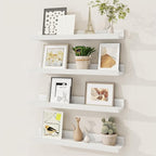Fun Memories Picture Ledge Shelf, Solid Pine Wood Floating Shelves Set of 4, 16 Inches Nursery Book Shelves for Toys Storage,