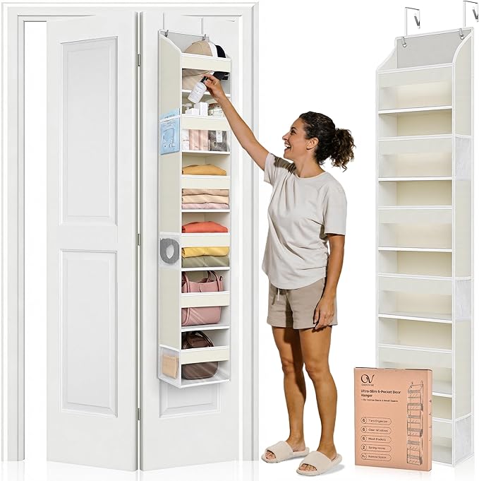 Narrow 6 Tiers Over the Door Hanging Organizer with 6 Mesh Pockets, 11.8” Wide for Narrow Cabinet Doors, French Doors in the 
