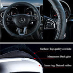 Red Rain Black and Blue Leather Steering Wheel Cover Cowhide Car Steering Wheel Cover Universal Size M / 15inch Fit Car/Auto/SUV (A-Black+Blue-M)
