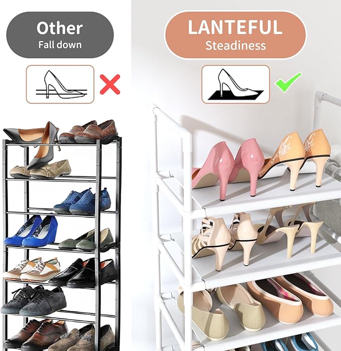 LANTEFUL 10 Tiers Tall Shoe Rack 20-25 Pairs Boots Organizer Storage Sturdy Narrow Shoe Shelf for Entryway, Closets with Hook