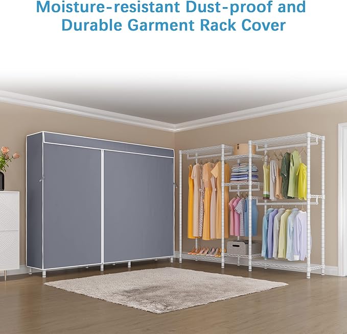 VIPEK Classic V6C Heavy Duty Covered Clothes Rack Portable Wardrobe Closet, 5 Tiers Wire Garment Rack White Metal Clothing Ra