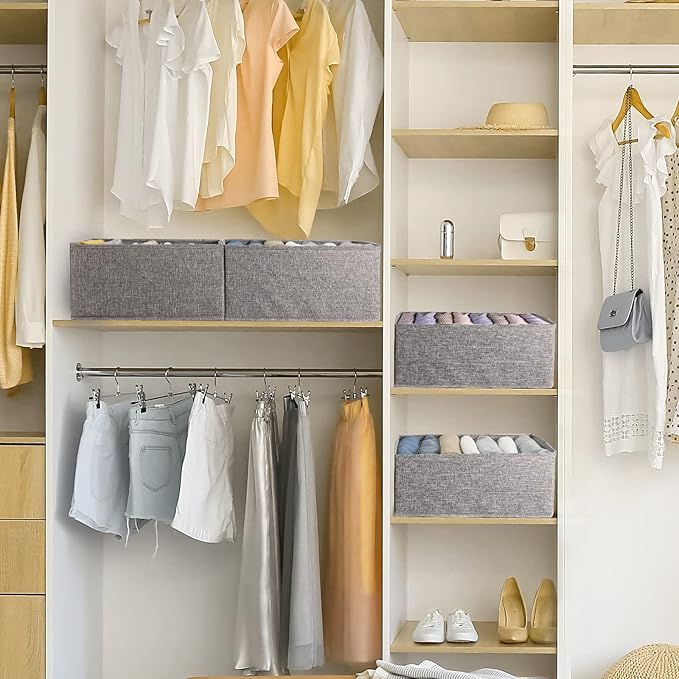 Fixwal 4pcs Wardrobe Clothes Organizer with Board Closet Organizers and Storage 7 Grids Divider Organizers Washable Compartme