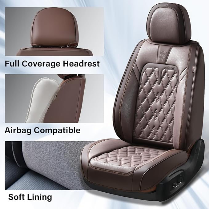 Coverado Car Seat Covers Front Seats, 2-Pack Luxury Leathaire Seat Covers for Cars, Waterproof Car Seat Protector, Anti-Slip 