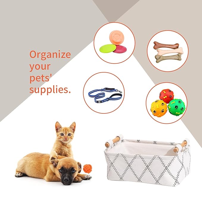 Decorative Collapsible Rectangular Fabric Storage Bin Organizer Basket with Wooden Handles for Clothes Storage,12.6x8.7x4.7 i