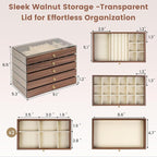 Wooden Jewelry Box for Women, 5-Layer Jewelry Organizers and Storage with 5 Drawers & Velvet Trays, Large Earring Holder, Nec