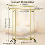 HYSEYY Double Rods Clothes Rack, Sturdy Rolling Clothing Rack, Portable Clothing Racks for Hanging Clothes - Metal Garment Ra