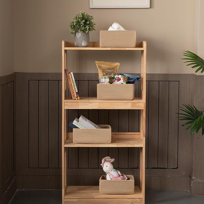OIASKET 4 Pack Small Storage Shelf Baskets for Organizing, Mini Woven Rope Storage Bins for Towels, Cute Decorative Closet Or