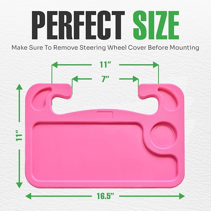 lebogner Steering Wheel Tray, Car Tray for Eating, Hook On Steering Wheel Desk for Food, Laptop and Car Accessories, Car Road Trip Must Haves Gadgets Car Table (Dark Pink)