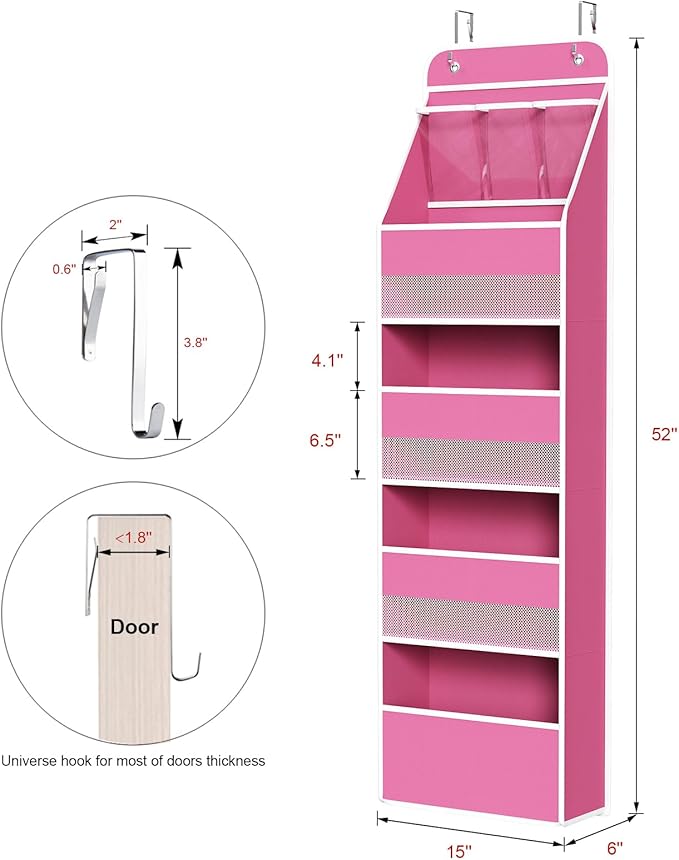 Univivi 5-Shelf Fabric Door Storage Over Door Hanging Organizer with 4 Large Pockets and 3 Small PVC Pockets Nursery Closet C