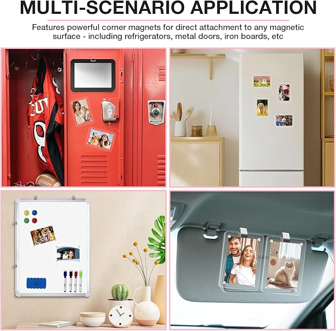 HIIXHC 4Pcs Car Picture Holder, Magnetic Car Photo Holder, Sun Visor Photo Clip for 3 Inch Photos, Personalized Acrylic Visor Clip for Drive Safe Daddy/Family/Pet Pictures | Car Accessories
