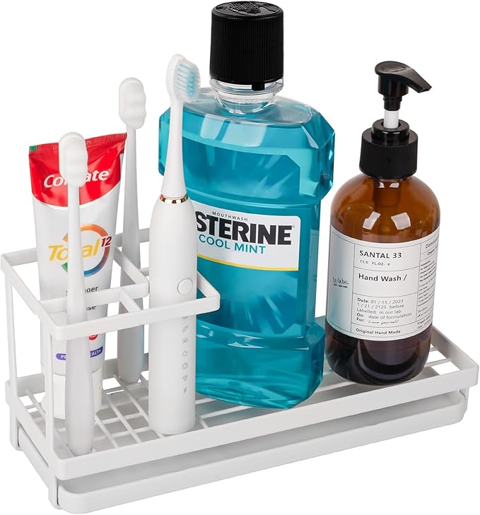 Toothbrush Holders for Bathrooms, Carbon Steel Tooth Brushing Holder Electric Toothbrush and Toothpaste Organizer Bathroom Ac