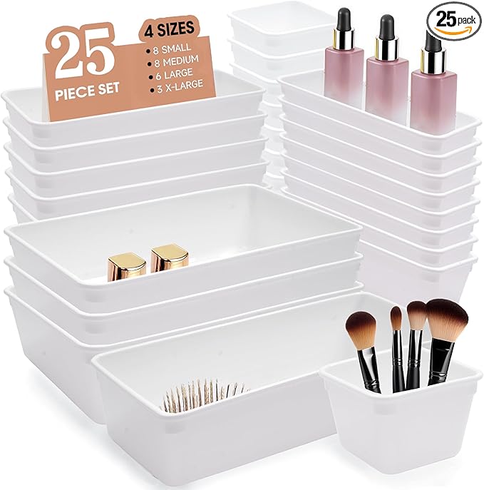 Kitchen Desk Drawer Organizers Storage for Office, Small Acrylic Vanity Trays Makeup for Drawer Bathroom Plastic Make up Orga
