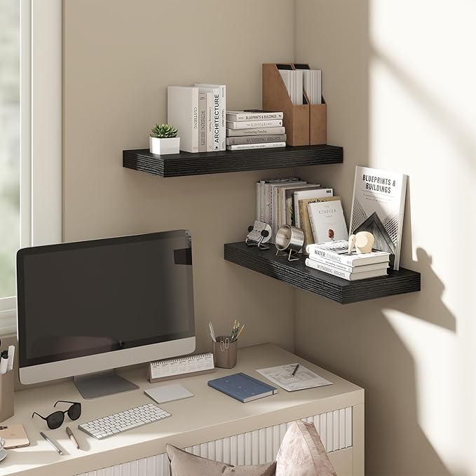 Dreamland Black Floating Shelves for Wall,8 Inch Deep Floating Shelves,24" W x 8" D Wall Shelves for Bedroom,Living Room, Kit