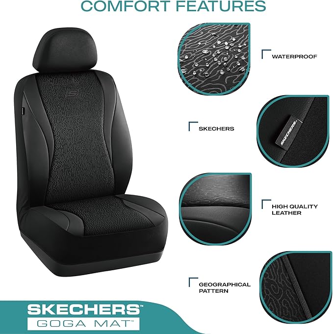 Skechers Car Seat Covers,Leather Seat Covers with GOGA Mat Technology,Waterproof Car Seat Covers Full Sets,Airbag Compatible,