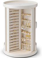 Vlando 360°Rotating Jewelry Box,Earring Organizer Large Vertical Jewelry Organizer with 6 Necklace Hooks, Open Ring Display S