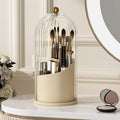YOOLENS Makeup Brush Holder with Lid 360 Rotating Clear Dustproof Make Up Organizers for Vanity Bathroom Countertop, White Be