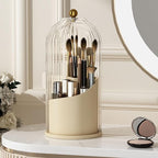 YOOLENS Makeup Brush Holder with Lid 360 Rotating Clear Dustproof Make Up Organizers for Vanity Bathroom Countertop, White Be