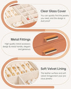 AKOZLIN Jewelry Box with Clear Lid Functional Leather Jewelry Storage Organizer Case 2 Drawers for Women Girls Necklace Ring 
