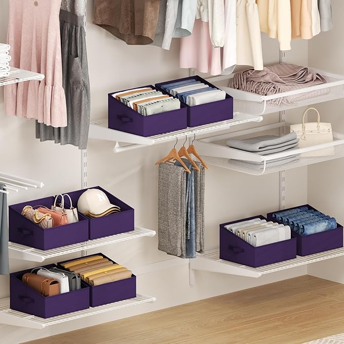 DIMJ Closet Storage Bins 10 Pack - Fabric Storage Baskets for Shelves, Collapsible Clothes Organizer with Handles, Trapezoid 