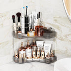 Asayuee 2-Tier Corner Bathroom Counter Organizer with Top Toothbrush Holders,Large Makeup Organizer Countertop with Brush Hol