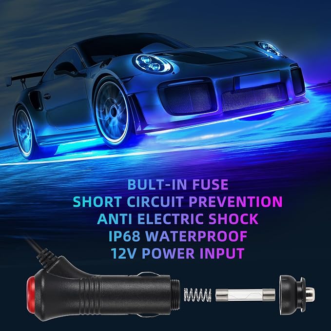 4 Pcs RGB Underglow LED Lights for Cars Truck SUV Golf Cart UTV ATV, 12V Waterproof Multicolor Underbody Neon Accent Strip Lights Kit with APP/RF Remote Control, Music Sync, Brake Lights