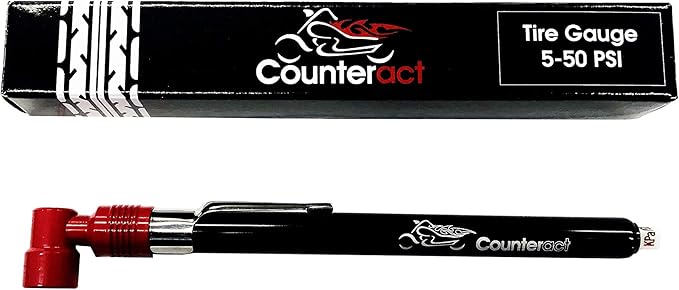 Counteract MKPG-D Analog Tire Air Pressure Gauge for Motorcycle and ATV Tires, 5-50psi, Red 90 Degree Head, Black Anodized Body, Durable Metal Construction