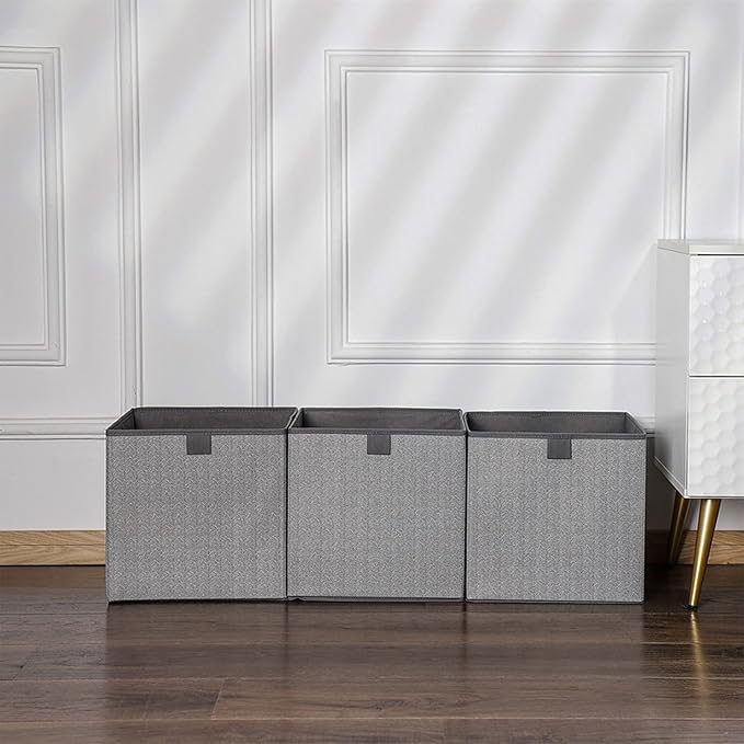 Storage Baskets, 11.8-Inch Woven Fabric Bins, Storage Cubes with Reinforced Handles, Organizer Bins for Closet Shelves, Folda