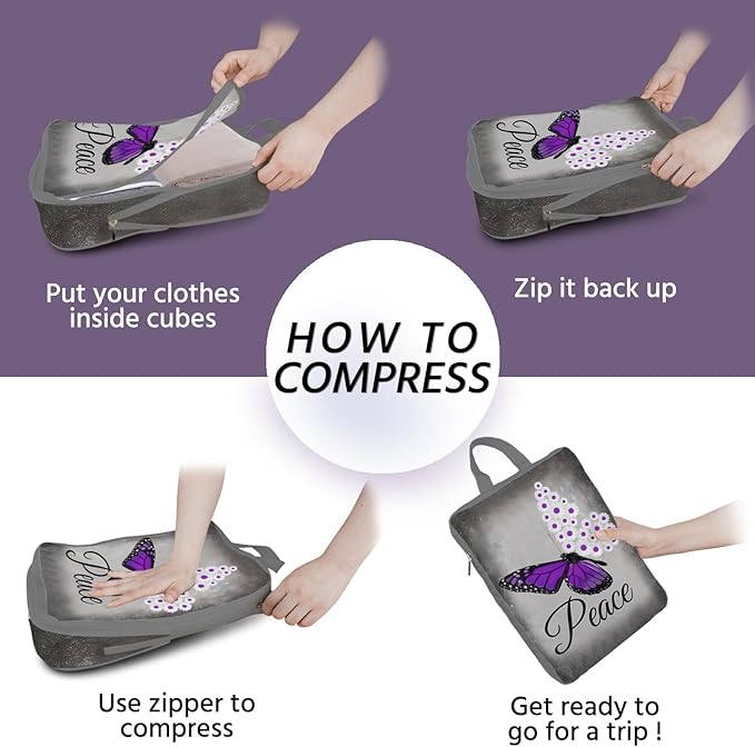 6 Pcs Compression Packing Cubes Waterproof Suitcase Travel Bag Luggage Backpack Organizer Travel Cubes for Packing-Purple But