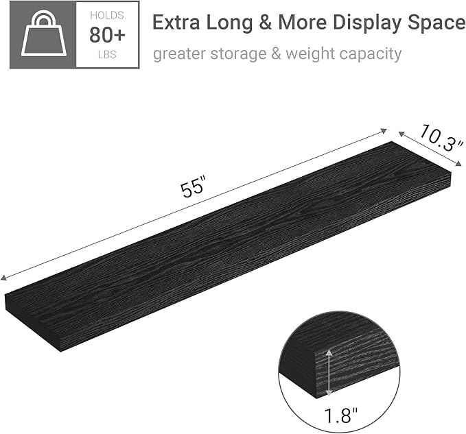 Vivelove 10" Deep Floating Shelves for Wall, 55in Long Shelf for Bathroom, Living Room, Kitchen, Farmhouse, Shelves for Room 