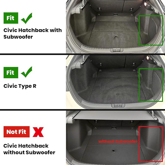 LASFIT Trunk Mat for Honda Civic Hatchback 2022-2026 & Civic Hatchback Hybrid 2025-2026, All Weather TPE Custom Fit Trunk Liner Cargo Mat Cargo Liner with Subwoofer, Black