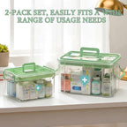 ANYPROLUS 2 Pack Clear Medicine Organizer Box with Handle, Plastic Medicine Container with Tray First Aid Box Empty, Thickene