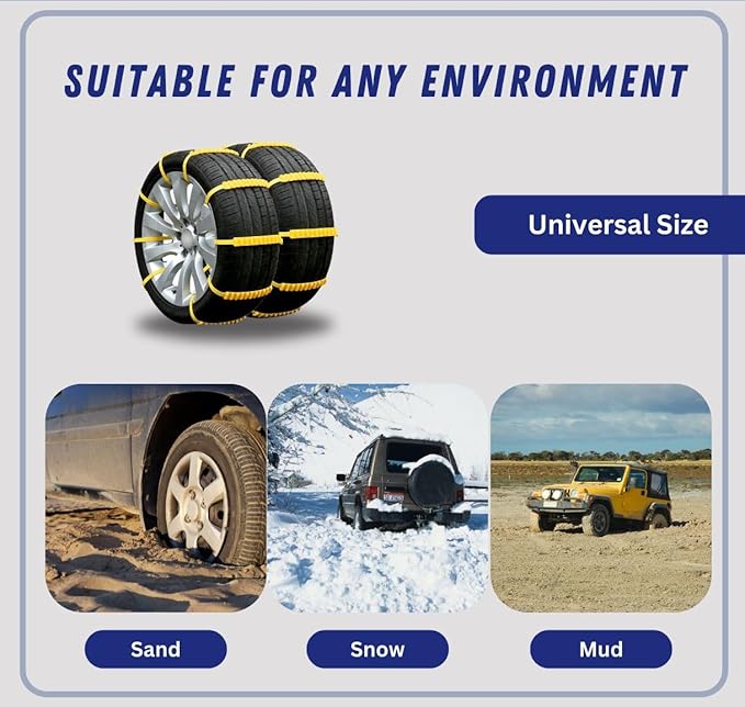 Jeremywell 10 PCS Emergency Anti-Skid Mud Snow Survival Traction Multi-Function Car Tire Chains, Yellow, Security Chains for 