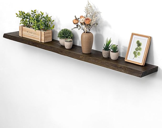 55 Inch Floating Shelves for Wall, Solid Elm Wood Live Edge Wall Shelf for Home Decor, 8 Inch Deep Floating Shelf, 55 x 8 Woo