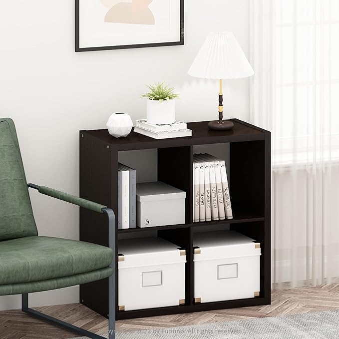 Furinno CUBICLE Book Shelf, 4-Cube Bookshelf, Extra Thick Frame Reversible Bookcase with Open Back, 14.6" x 30" x 30", for Li