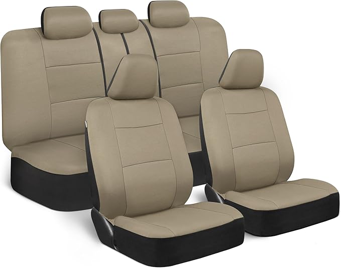 BDK PolyPro Car Seat Covers Full Set in Solid Beige, Front and Rear Split Bench Seat Covers for Cars, Easy to Install Car Sea