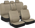 BDK PolyPro Car Seat Covers Full Set in Solid Beige, Front and Rear Split Bench Seat Covers for Cars, Easy to Install Car Sea