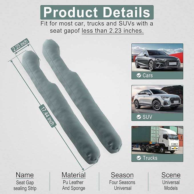 UREHEPO 2 pcs Leather Car Seat Gap Filler Organizer, Interior Car Accessories to Stop Things from Dropping for Car SUV Truck Camper, Fill The Gap Between Seat and Console - Cinerous