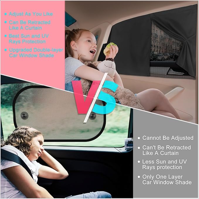 Car Window Shades, 2 PCS Magnetic Double Layer Auto Sun Shade for Side Windows Privacy Full Covers/Half Shade Options Back Car Window Curtains for Baby Protection
