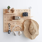 Wood Pegboard Combination Wall Organizer Kit, Wooden Display Pegboard Panel Kits for Bedroom, Study, Office, Bathroom, 2 Piec