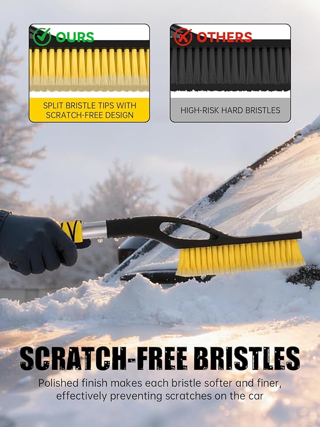 MIKKUPPA 27'' Snow Brush and Ice Scrapers for Car Windshield - Detachable Windshield Scraper, Snow Removal Tool with Ergonomic Foam Grip for Cars, Trucks, SUVs (Yellow, 2 Pack)