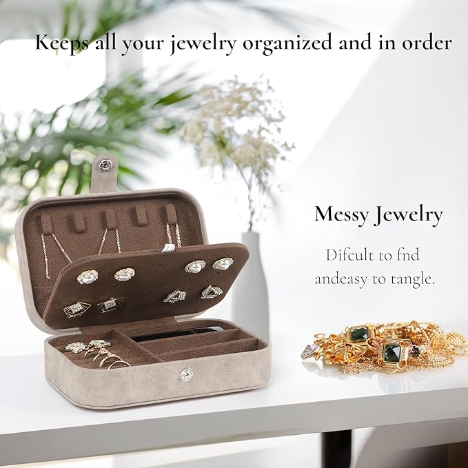Hatori Travel Jewelry Box, PU Leather Small Jewelry Organizer for Women Girls, Portable Mini Travel Case Display Storage Hold