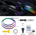 Dreamcolor Acrylic Interior Car LED Strip Light with USB/Type C/4-Port USB Cigarette Lighter,RGB 55.1 inch Ambient Lighting Kits, Sound Active Function Neon Led Strips for Car
