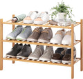 BMOSU 3-Tier Bamboo Shoe Rack Premium Stackable Shoe Shelf Storage Organizer for Hallway Closet Living Room Entryway Organize