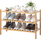 BMOSU 3-Tier Bamboo Shoe Rack Premium Stackable Shoe Shelf Storage Organizer for Hallway Closet Living Room Entryway Organize