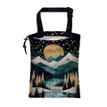 Car Trash Bag Golden Moon Snowy Mountains Hanging Drawstring Car Organizer and Storage Bag with Adjustable Buckle Canvas Garbage Bin for Back Seat or Hanging Headrest Car Decor
